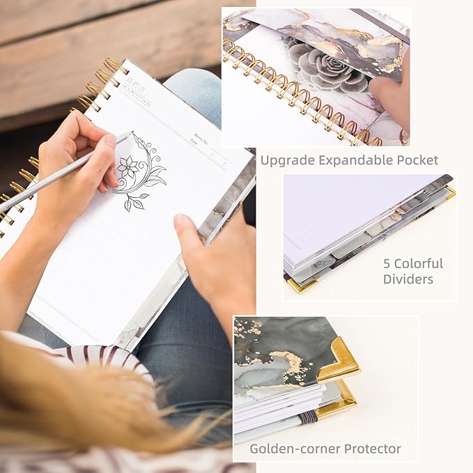 A4 Spiral Notebooks for Work, 300 Pages Lined Spiral Journal Notebook, 5 Subject College Ruled Journals for Writing, 11”x9.25''Journaling Notebooks for School Office Supplies (Grey Marble)