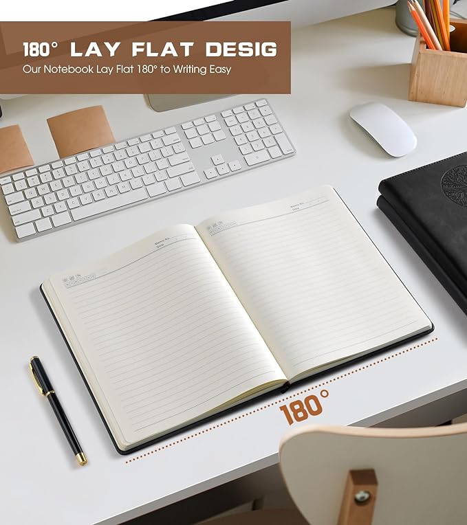 Lined Journal Notebook for Women Men,256 Pages A4 Large Hardcover Leather Journals for Writing,Travel,Business,Work,School,College Ruled Notebooks for Note Taking,Diary Notepad 8.6"×11" (Black)