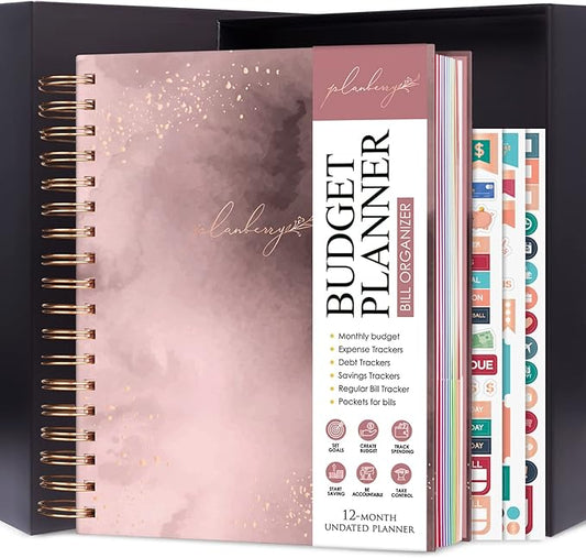 PLANBERRY Large Budget Planner & Monthly Bill Organizer with Pockets – Budgeting Book, Finance & Expense Tracker, 8.3x9.4″ (Rose Gold)