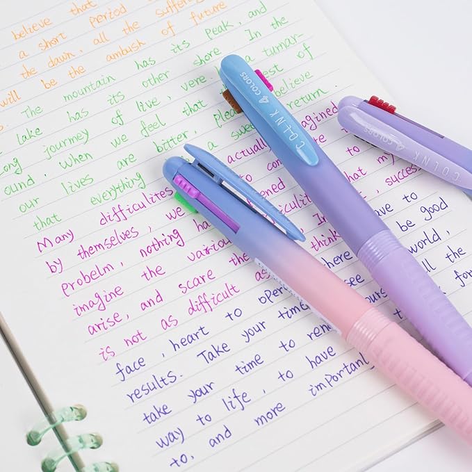 COLNK 4 Colors Ballpoint Pens in 1,Multicolor Ballpoint Pen Assorted Ink Colors,4-in-1 Colored Pens 0.7 Ballpoint for Journaling and Organizing,6 Counts-12 ink colors