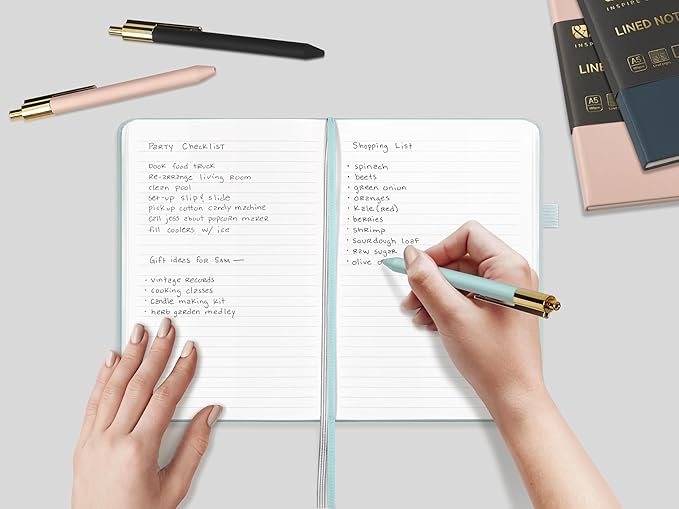 A5 Lined Leather Journal and Pen Set, Hardcover Notebook with Pen, 160 Pages 100gsm Thick Ruled Paper for Men Women, for Work, Business, School or Home Writing, 5.7'' x 8'' (Cyan-Set1)