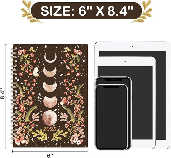 2025 Planner - 2025 Planner, 2025 Planner Weekly and Monthly, JAN. 2025 - DEC. 2025, 6.3" x 8.4", 2025 Planner with Tabs, Twin-Wire Binding, Inner pocket, Planner organizer - Moon