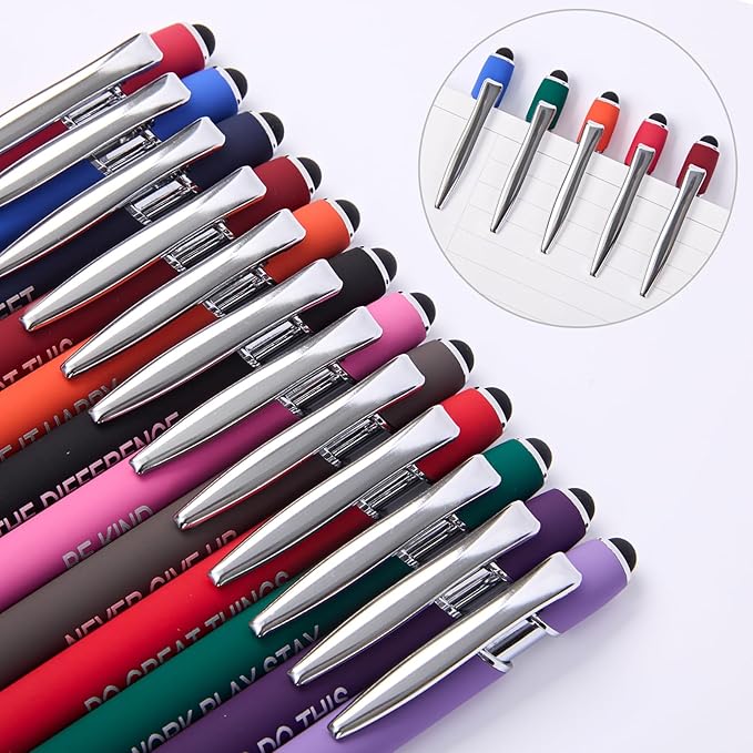 Funny Pens, 12 Pcs Pens Fine Point Smooth Writing Pens, Inspirational Ballpoint Pens with Screens Touch Stylus Tips, Black Ink 1.0 Mm Pens Gift Office Desk Accessories, Motivational Stylus Pens