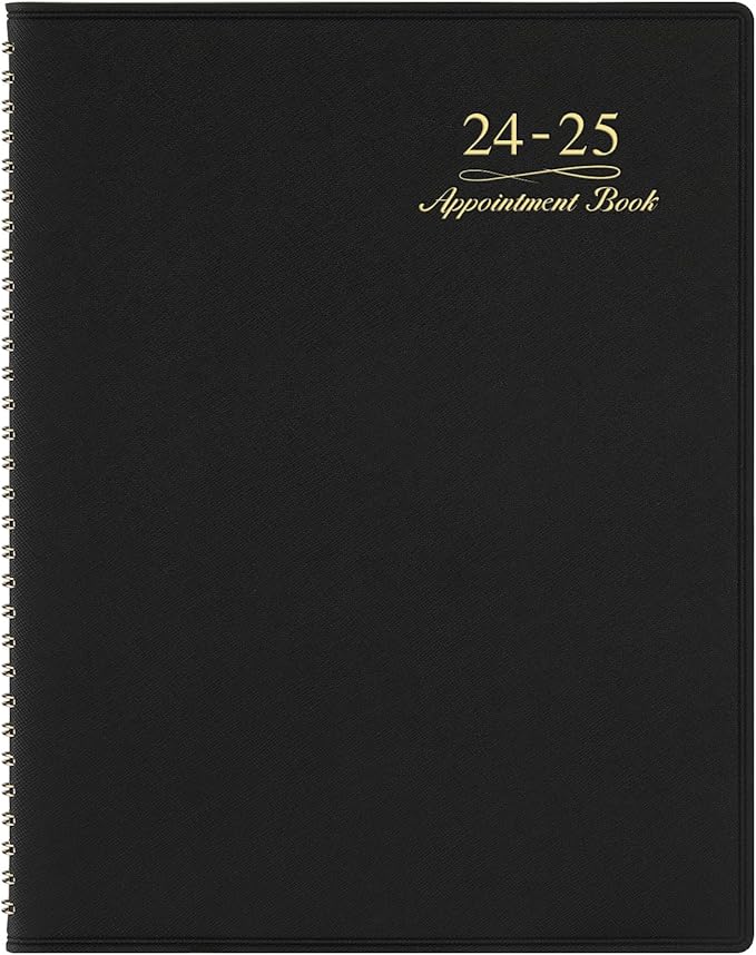 2024-2025 Weekly Appointment Book - Appointment Book 2024-2025, Jul 2024 - Jun 2025, Daily/Hourly Planner with Tabs, 15 Minutes, 8.26" x 10.7", Wirebound - Black