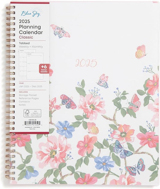 Blue Sky 2025 Weekly and Monthly Planner Calendar, January 2025 - December 2025, 8.5" x 11", Flexible Frosted Cover, Laminated Tabs, Wirebound, Storage Pocket, Fly By