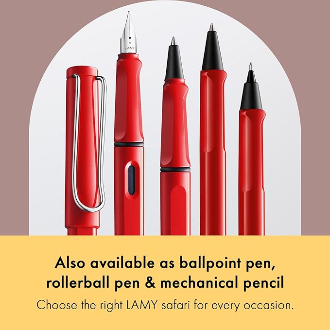 LAMY safari red - Fountain Pen with ergonomic grip & polished Left-Handed steel nib (LH) in size M - ideal for any Writing & Calligraphy - including LAMY T 10 blue cartridge