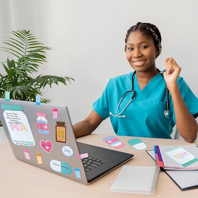 B1ykin Sticky Notes Set - Cartoon Theme Cute Self-Stick Notes Pad Teacher Appreciation Gifts， Self-Adhesive Writing Memo Pages Sticky to Do Notepad for Kids Employee School Office (Medical Assistant)