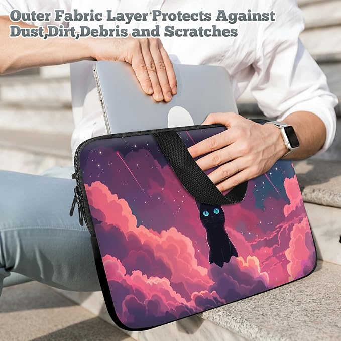 Laptop Sleeve Case Bag 13 inch, Pink Sky Cat Slim Carrying Case Durable Handbag Travel Laptop Bag for 13 inch MacBook Air M3/M2/Pro M2/ 13" iPad Pro/Air M4/M2 2024