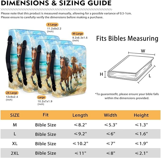 Lotusorchid Watercolor Horse Printed Bible Covers for Women Men PU Leather Bible Case Bible Bag Tote Book Carrying Case Christian Bible Accessories