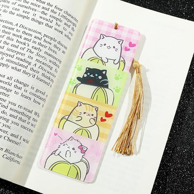 1pc Cute Pet Cat Tassel Bookmark - Acrylic Bookmarks for Book Lovers, Gifts for Teachers Students Reading Markers Ideal Gift for Back to School Season (SQ1025-Cat)