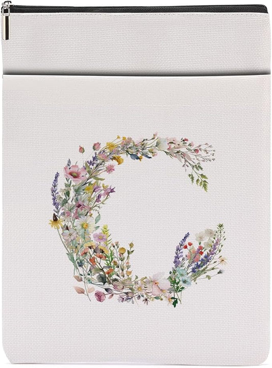 Monogrammed Book Sleeve Floral C Initial Book Pouch Book Accessories Book Lovers Gifts Waterproof Book Cover Book Protector Bookish Gifts Personalized Gifts for Women Girls Readers Bride Mom