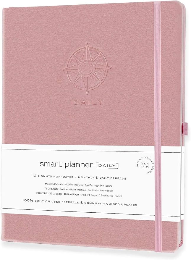 Smart Daily Planner - Achieve Goals & Increase Productivity, Time Management & Happiness - Weekly Monthly Day Planner with Gratitude Journal, Hardcover, Undated Business Planner