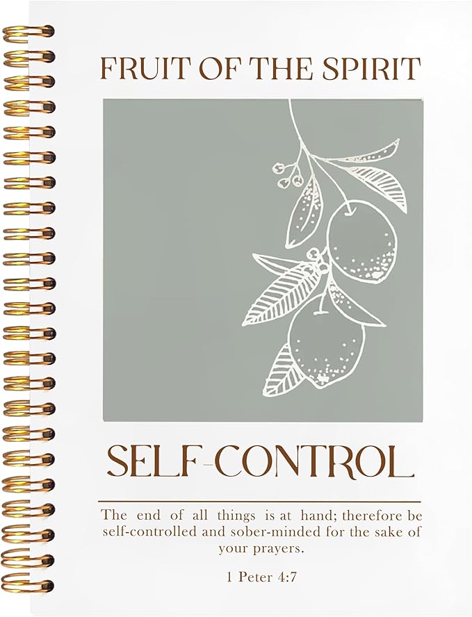 BearCake Fruit of the Spirit Self-Control Christian Notebook Journal, Christian Gifts for Women, Bible Notebooks for Note Taking, Bible Journaling Notebook, Hardcover Spiral Notebook 5.5x8.3