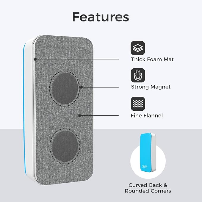 LOUKIN 2 Pack Magnetic Dry Erase Eraser, Whiteboard Eraser, Glass Board Eraser(Blue), 3.4 fl oz Whiteboard Cleaner * 2 Included, for Classroom, Home and Office Use