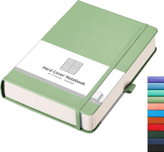 AHGXG Lined Journal Notebook, 320 Numbered Pages Thick Journal for Women, A5 Notebook College Ruled, 100gsm Thick Paper, Faux Leather Hardcover, for Writing Work, 5.75'' X 8.38''-LightGreen