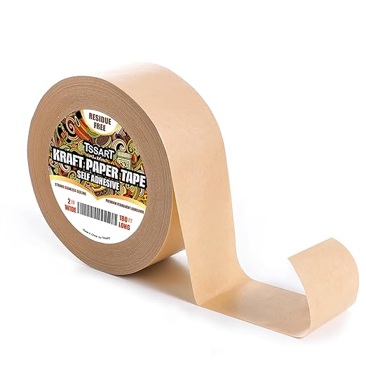 Kraft Paper Tape K49- Self Adhesive Brown Frame Backing Tape Packing Tape with Oxidation Resistance for Picture Framing, Masking, Sealing and Packaging Use - 2inch Wide 180FT Long