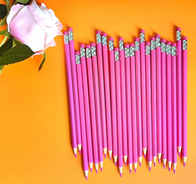 Adhere 25pcs Checking Pencils Erasable colored Pencils Pre-Sharpened #2 HB,for Checking Tests Grading Map Coloring,school Correcting,editing Office Favors,including a Free sharpener.(Pink)