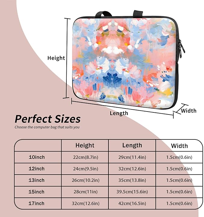 Laptop Sleeve Case Bag 13 inch, Watercolor Flowered Slim Carrying Case Durable Handbag Travel Laptop Bag for 13 inch MacBook Air M3/M2/Pro M2/ 13" iPad Pro/Air M4/M2 2024
