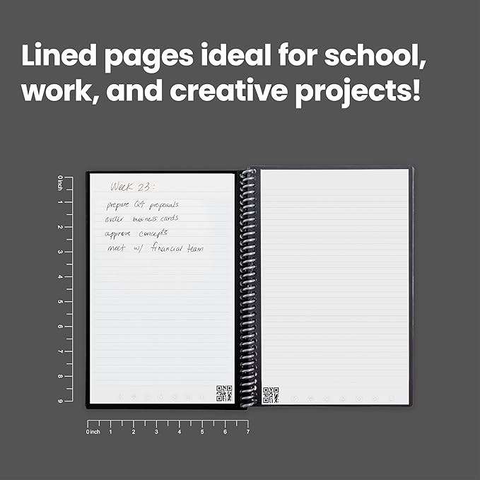 Rocketbook Core Reusable Spiral Notebook, Executive Size 6x8.8, Navy Blue - Lined Pages, App-Connected, Erasable, Durable Cover, Ideal for School, Work, and Creative Projects