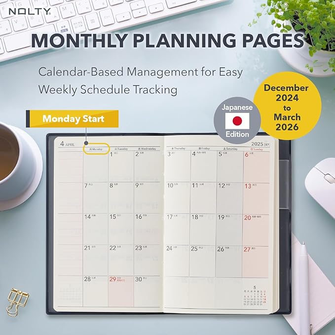 NOLTY Lights Memo Small Weekly Planner 2025, Japanese Edition, Dark Navy