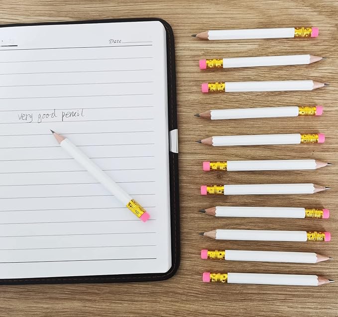 Adhere 25pcs Golf Pencils with eraser Hexagon Wooden Pencils Graphite 2B for Golf Event Scoring,Classroom,Wedding,Company Meetings,Pew, Pocket (white)