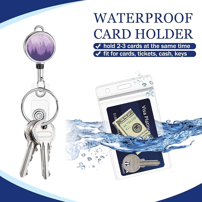 Giancomics Lanyards for Id Badges, Forest Lanyards with Retractable Reel, Waterproof ID Badge Holder for Cruise Ships Cards Key, Cute Work Name Tag Zip Card Protector for Women 2 Pack