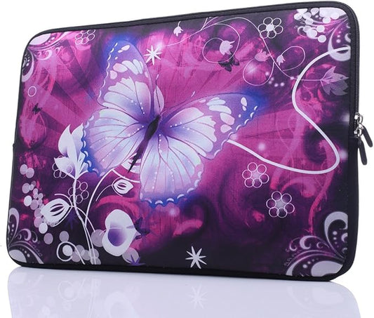 13.3-Inch to 14-Inch Laptop Sleeve Case Neoprene Carrying Bag with Hidden Handles for MacBook/Notebook/Ultrabook/Chromebooks (Pink Butterfly)
