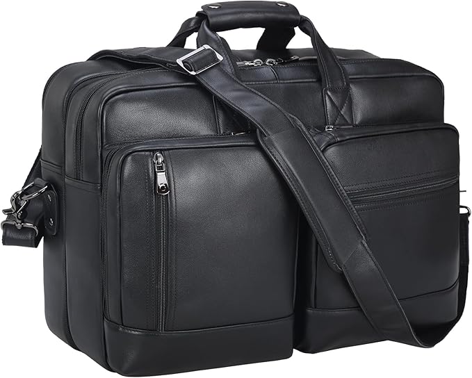 Leather Briefcase for Men Expandable Large 17 Inch Laptop Crossbody Shoulder Bag Business Travel Duffel Attache Case