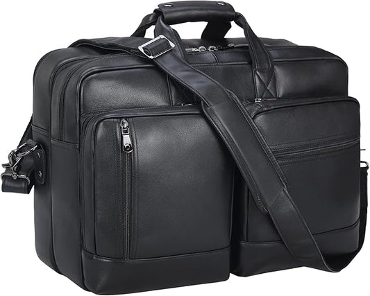 Leather Briefcase for Men Expandable Large 17 Inch Laptop Crossbody Shoulder Bag Business Travel Duffel Attache Case
