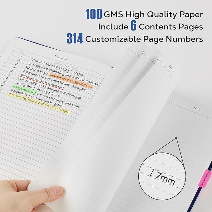 Leather Lined Notebook Journal, 320 Pages Hardcover Notebook Journals for Writing Women & Men, B5 (7.1'' X 10'') College Ruled Notebook with 100GSM Thick Paper for School Work Organization, Dark Blue