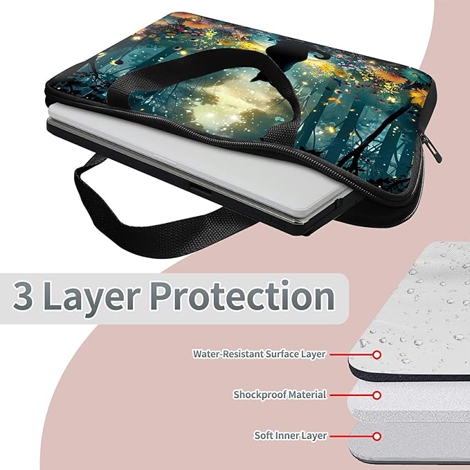 Laptop Sleeve Case Bag 13 inch, Glowworm Cat Slim Carrying Case Durable Handbag Travel Laptop Bag for 13 inch MacBook Air M3/M2/Pro M2/ 13" iPad Pro/Air M4/M2 2024