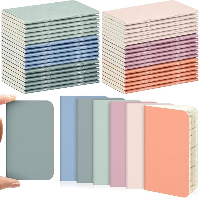 Outus 36 Pcs Pocket Notebook Mini Journal 2.5" x 4" Kraft Paper Mini Notepad Bulk Softcover Pocket Notepad Memo Diary Subject Notebooks for Student Traveler School(Morandi Color)