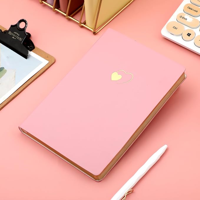 CAGIE Pink Journal for Women 256 Pages Cute Diary with Heart-Shaped Leather Journals for Writing A5 Soft Cover Journaling Notebooks for Work School (03 Pink, A5)