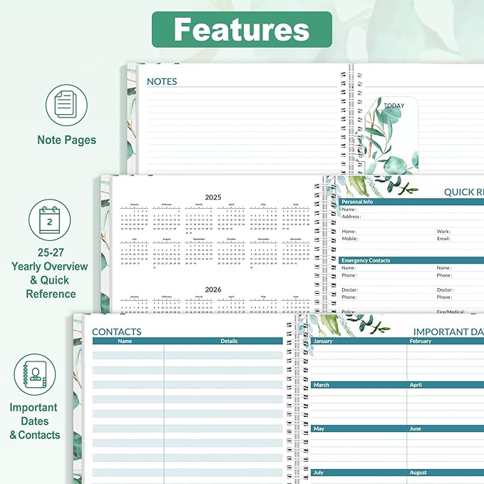 SUNEE 2025 Appointment Book, Quarter-Hourly, Weekly & Monthly - from January 2025 - December 2025, 8.5"x11" Weekly Planner, Flexible Cover, Note Pages, Pockets, Bookmark, Spiral Binding, Half Leaf