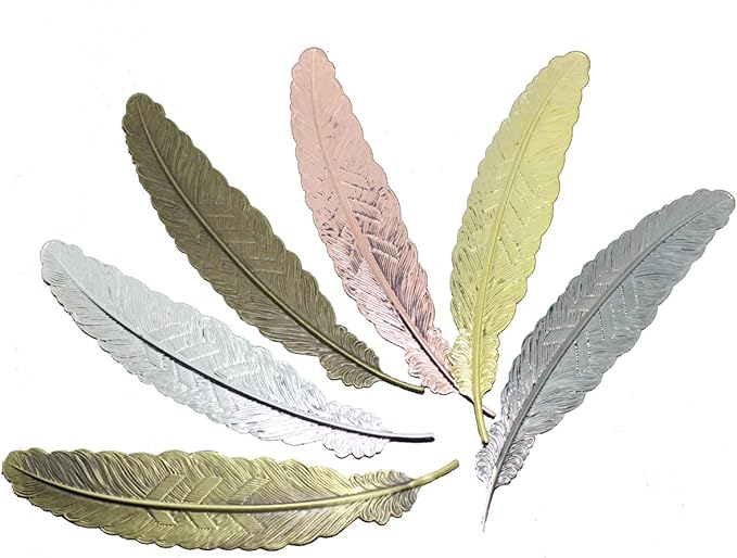 6pcs Different Color Vintage Feather Metal Bookmarks