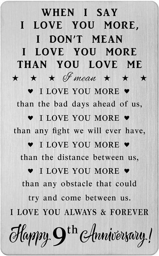 CPLJW 9 Year Anniversary Card Gifts for Him Men Husband, 9th Ninth Wedding Anniversary Romantic Engraved Wallet Card Presents
