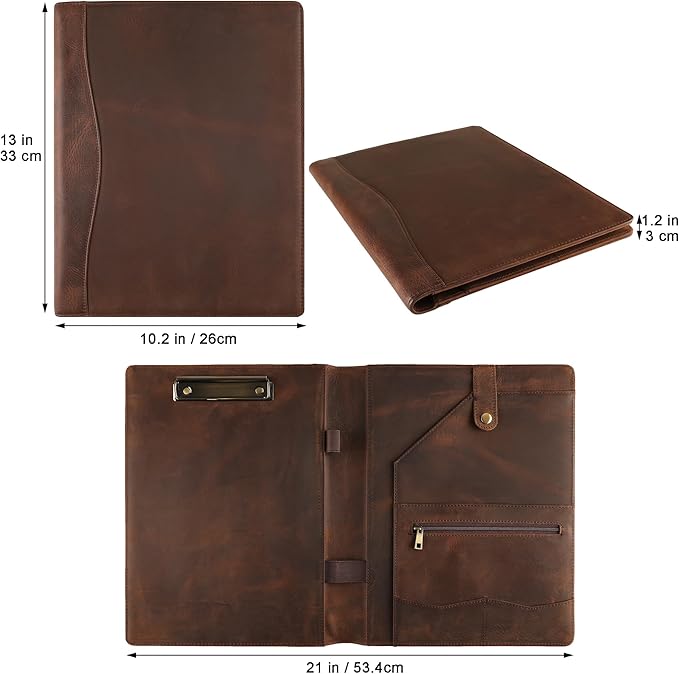 Leather Padfolio for Lefty, Business Portfolio Binder with Clipboard, Legal Pad Portfolio Folder for Men/Women - Khaki