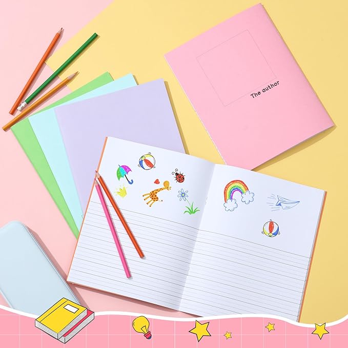 Henoyso 12 Pcs Primary Composition Notebook K-2 9 3/4 x 7 1/2 Inch Primary Journal Blank Writing Book for Kid to Write Draw and Journal 60 Page Notebook Back to School Supplies (Light Color)