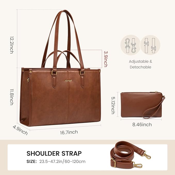 LOVEVOOK Laptop Bag for Women,15.6 inch Work Bags with Clutch, Vintage Leather Laptop Tote Bag,Computer Bag Laptop Purse, Briefcase Tote Bag Shoulder Bag Handbag for Business Office Teacher