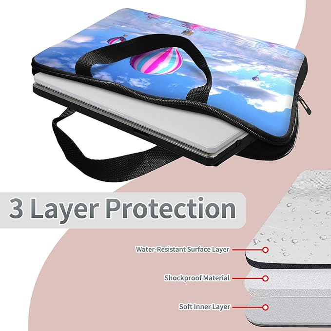 Laptop Sleeve Case Bag 15 inch, Hot Air Balloon Slim Carrying Case Durable Handbag Travel Laptop Bag for 15 inch MacBook Air M3/M2/15 Pro/Surface Laptop 7/6/5/4/3/ Dell XPS 15 Plus