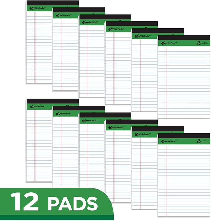 KAISA Small Legal Pad Writing Pads, 50 sheets 5"x8" College Ruled Legal Ruled Recycled Lined Paper Notepads,12pads, KSU-5262