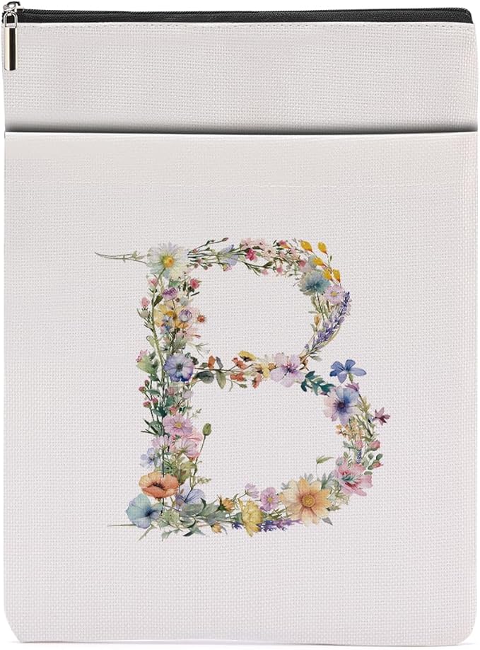 Monogrammed Book Sleeve Floral B Initial Book Pouch Book Accessories Book Lovers Gifts Waterproof Book Cover Book Protector Bookish Gifts Personalized Gifts for Women Girls Readers Bride Teacher