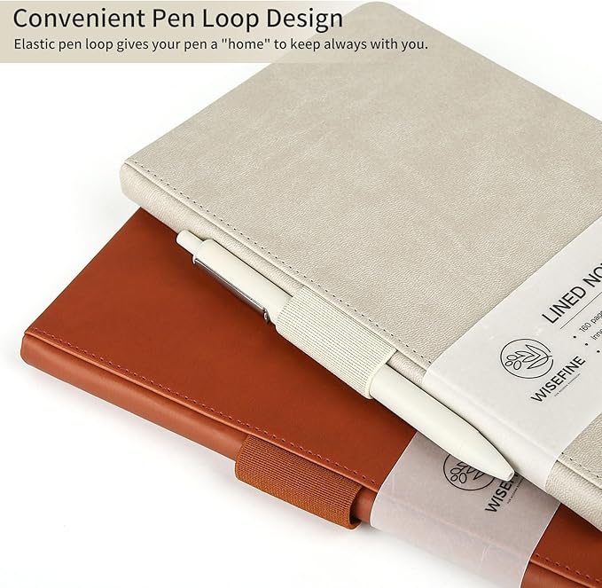 Hardcover Executive Notebooks, 160 Pages Line Ruled Classic Notebook Journal, Leather Notebooks with Pen for Bussiness College Writing Grey