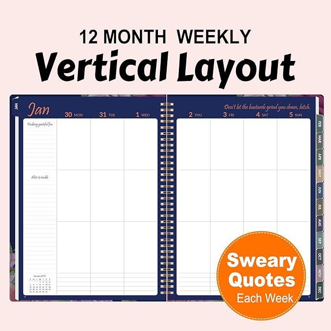 Fuck It 2025 Planner for Tired-Ass Women, 8.5" x 11", 12-month Funny Weekly Agenda With Sweary Affirmation and Badass Quotations White Elegant Gifts- from January 2025 - December 2025, Blue Rose