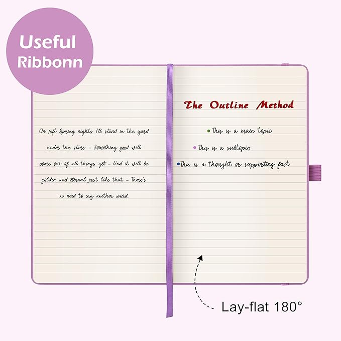 Ruled Notebook/Journal - Classic Lined Journal/Notebook, 5.3'' x 8.26'', Hardcover with Thick Paper, Banded + Pen Holder +Inner Pocket - Macaron Purple