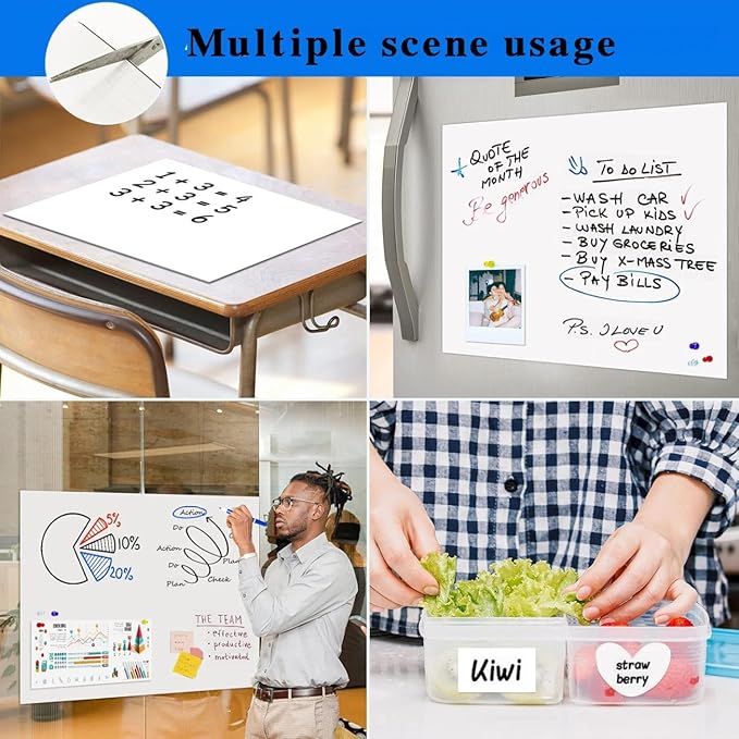 Dry Erase Adhesive Whiteboard Paper, 47" x 60" Stick on Magnetic Contact White Board Sticker on Wall for School, Office, Kitchen Fridge, Kids Drawing