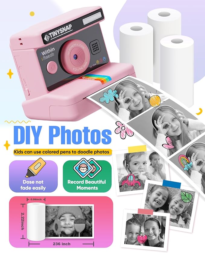 16 Rolls Instant Print Camera for Kids Refill Print Paper,HD Printing Thermal Print Paper Set Portable Refill Print Paper