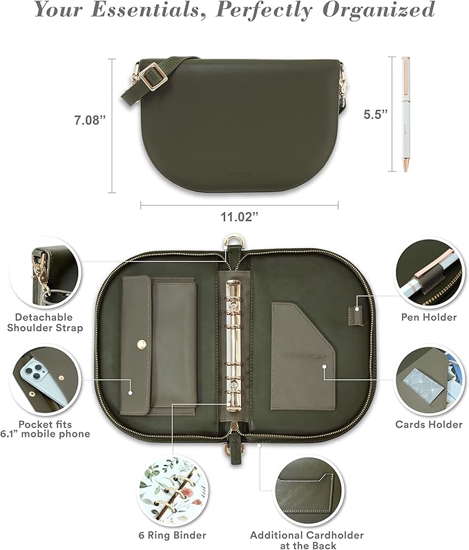 The Luna Premium Leather Journal Cover with 3 Detachable Notebooks & A Metal Ballpoint Pen - Compatible with A6 6-Ring Binder - Gift for Women - Journal Gift Set for Birthday