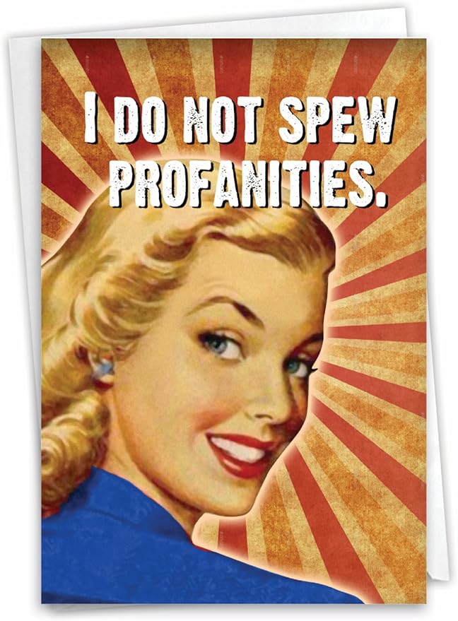 NobleWorks - 1 Funny Happy Birthday Greeting Card - Retro Woman Humor, Notecard Talk Bubbles - Mind Your Language C3229BDG