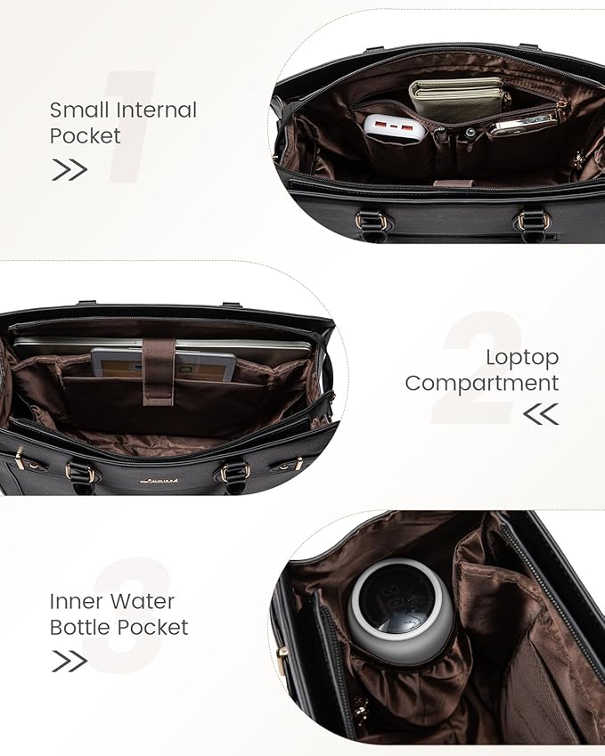 LOVEVOOK Laptop Bag for Women, 17 Inch Large PU Leather Tote Bag, Professional Teacher Work Bag, Waterproof Business Computer Briefcase, Shoulder Tote Purse for Office